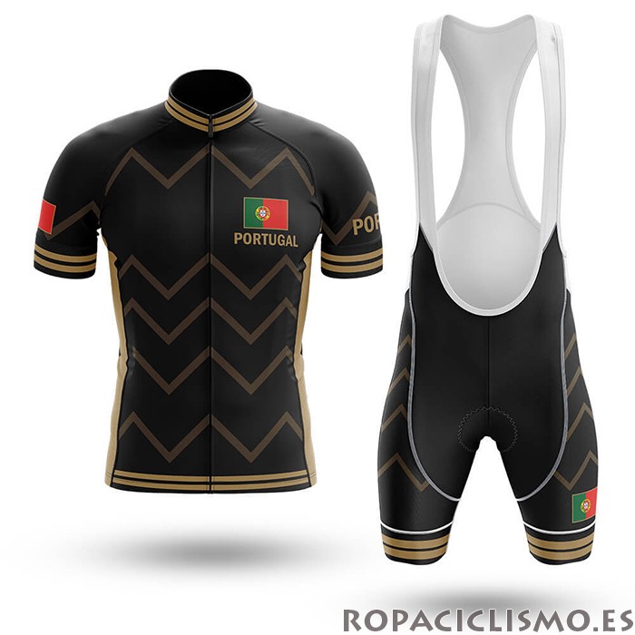 2020 Maillot Campeon Portugal Tirantes Mangas Cortas Negro Amarillo